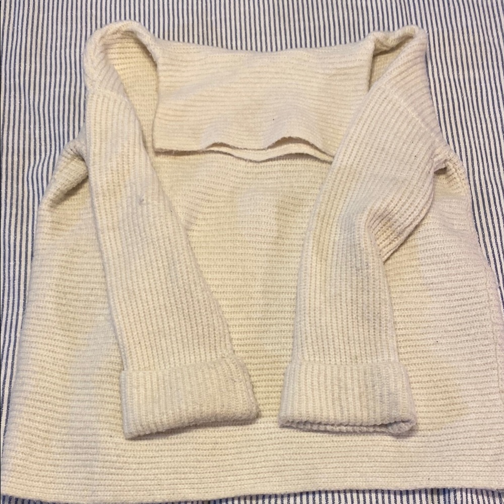 Anthropologie Cream Cowl Neck Sweater with Ribbed Knit
